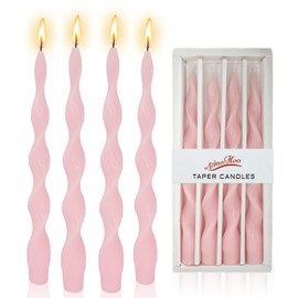NJAO HOO Pink Spiral Taper Candles 10 Inch Twisted Candlesticks Unscented Ripple Tapered Candles Set for Dinner Table Decor Party Wedding, 4 Pcs