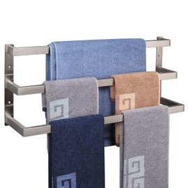 NearMoon Bathroom Towel Bar, Towel Rod Holder, Square Shelf Rack Hanging Towel for Bath, Thicken SUS304 Stainless Steel Towel Rack Wall Mounted-3-Tier Bathroom Accessories (24 Inch, Brushed Nickel)