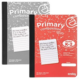 Primary Composition Notebook K-2, Primary Ruled Composition Book, Primary Composition Notebook for Kids, 100 Sheets kindergarten Notebook, Red and Grey (2 Pack) - By Enday