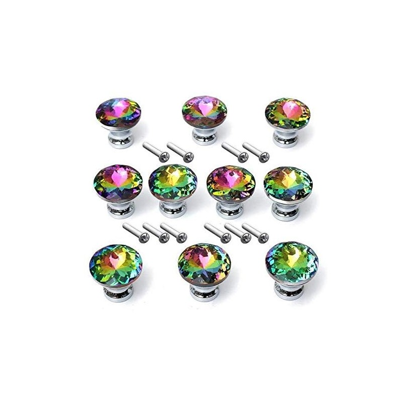 YangLand 10Pcs/Set 30mm Diamond Shape Design Colorful Crystal Glass Knobs