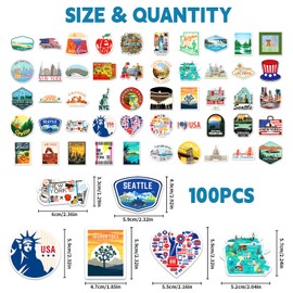 IETWATE Pack of 100 USA Stickers, Stickers America Countries Cities, Waterproof Scrapbook Stickers America, Travel Stickers for Photo Album, New York, for Laptops, Travel, Suitcase, Car, Motorcycle