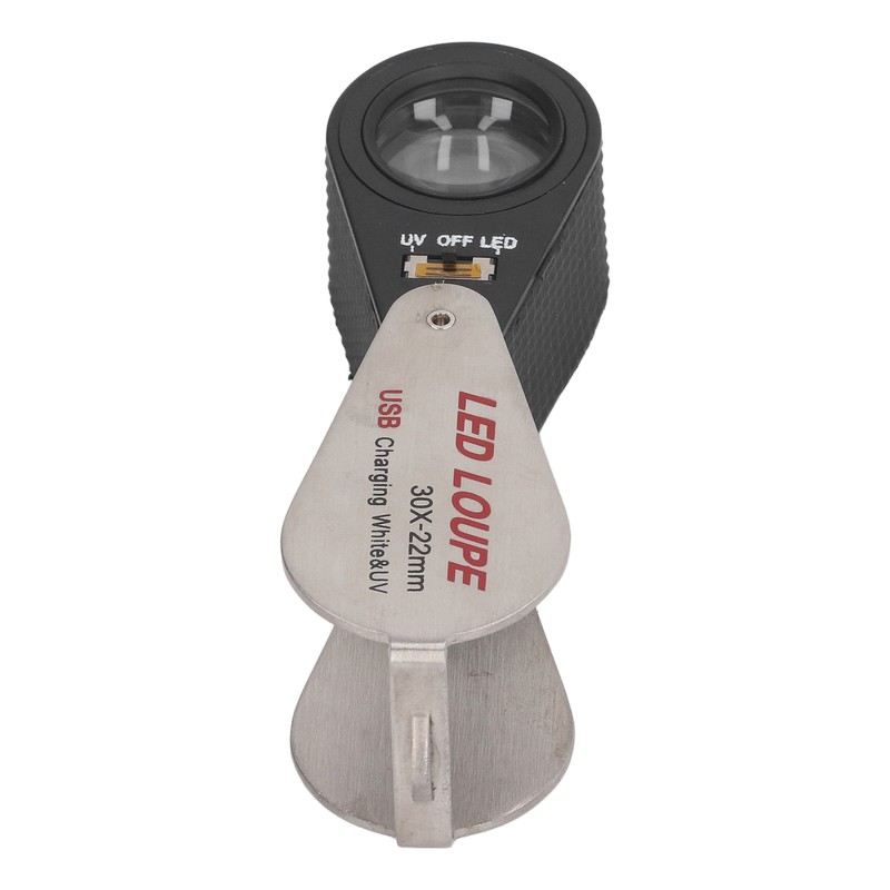 LED UV Loupe Rechargeable Foldable Portable Metal 30X Pocket Magnifier