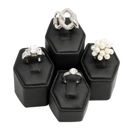 MOOCA Jewelry Ring Stand Holder Display Set, Ring Holders for Jewelry Ring Organizer, Storage Jewelry Organizer Jewelry Stand Pedestals Display 4 Pcs Set, Black Faux Leather