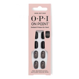 OPI On Point Swirl Next Door | Short Round Black with Abstract Swirls Nail Art Press On Nails | 24 Count with Nail Glue | Long Lasting, Reusable, Non-damaging | Fall 2025 Shades