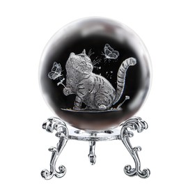 HD LIVING 3D Cat Crystal Ball Ornaments Decor for Home Glass Laser Engraved Cat Paperweights Decorative Ball with Stand Crystal Cat Gifts for Cat Lovers Women