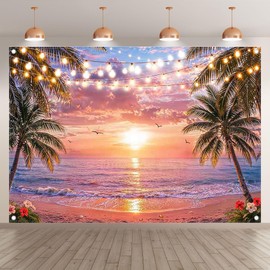 Swepuck Fabric 7x5ft Hawaiian Beach Pink Sunset Backdrop