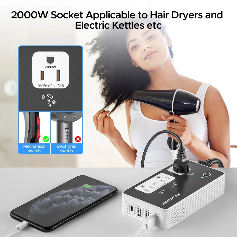 Key Power 2000W Step Down Converter, 220V to 110V Voltage