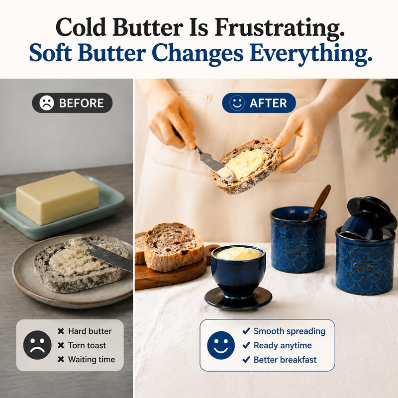 Butter Crock with Lid for Countertop, French Butter Dish Ceramic