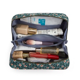 Jiliyote Toiletry Bag Women's Corduroy Toiletry Bag Travel Cosmetic Bag Women's Corduroy Makeup Bag Women's Wash Bag Cord Cosmetic Bag for Girls Travel Women, Green Flowers, Cosmetic bag