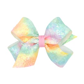 Wee Ones Girls' Ombre Sequin Hair Bow with Grosgrain Underlay and Plain Wrap Center on WeeStay No-Slip Hair Clip, Medium, Pastel