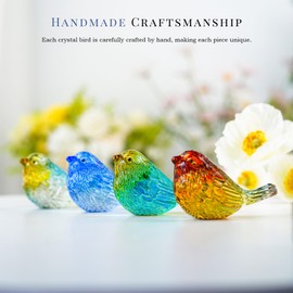 HDCRYSTALGIFTS 4PCS Colorful Crystal Birds Figurines - 3'' Art Glass Birds Animal Collectible Figurines Gifts for Women Bird Lovers Home Tabletop Office Decor