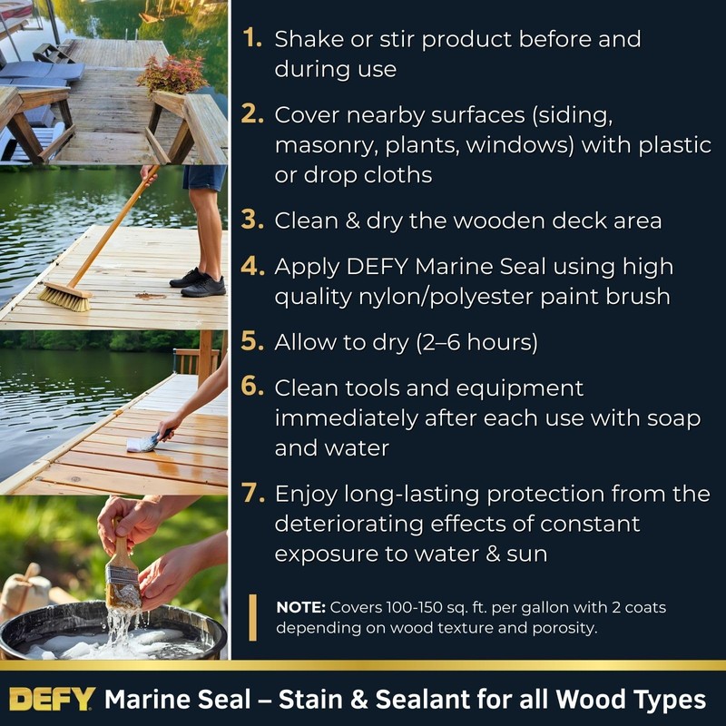 DEFY Marine Sealer - Semi-Transparent Waterproof Exterior Wood Stain, Marine