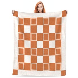 Coipdfty Checkered Blanket Plaid Throw Blanket Soft Cozy Flannel Blanket for Couch Bed (Orange Checkered, Throw 50"x60")