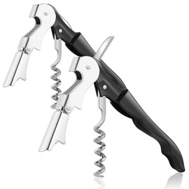 U Chef Sacacorchos de Acero Inoxidable. Destapador/Destapa Corchos Multifuncional de Acero Inoxidable Color Negro. Perfecto para Abrir Botellas de Vino, destapar Cervezas y Refrescos (2)