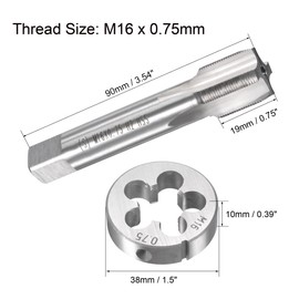 uxcell M16 x 0.75mm Metric Tap and Die Set, Machine Thread Screw Tap with Round Threading Die, Tap & Die Kit for Nut Screw Bolt Thread Repair