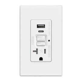 AIDA GFCI Outlet with USB Ports (Type-A & C) | 20 Amp Tamper-Resistant USB Charging Outlet | 24W Max Output, Self-Test LED Indicator, UL Listed w/Screwless Wall Plate, Matte White (1 Pack)