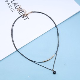 Aneneiceera Punk Layered Black Choker Necklace Round Black Crystal Pendant Necklace Gold Tube Bar Necklace Vintage Leather Necklace Chain Jewelry for Women and Girls