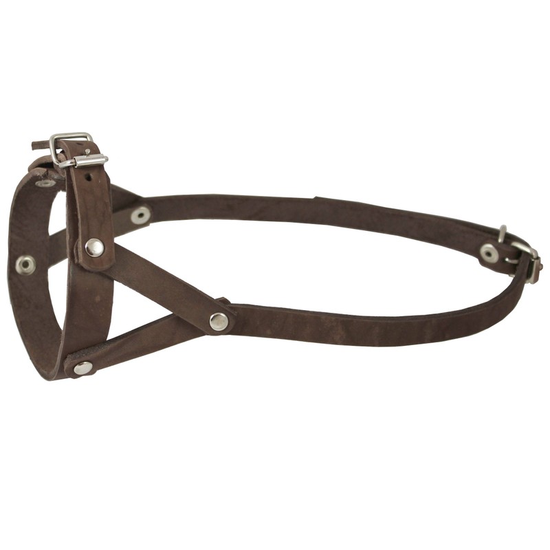 Adjustable Leather Loop Bite Bark Control Easy Fit Muzzle Brown.