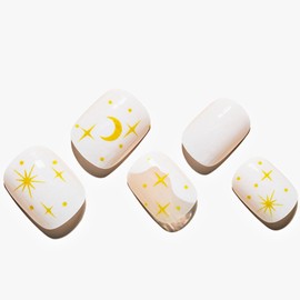 GLAMERMAID White Extra Short Press on Nails, Nude Fake Nails Short Squoval with Galaxy, Natural Round Square Glue on Nail Glossy Gel, Acrylic False Nail Manicure Kits for Women, Reusable Stick on Nail