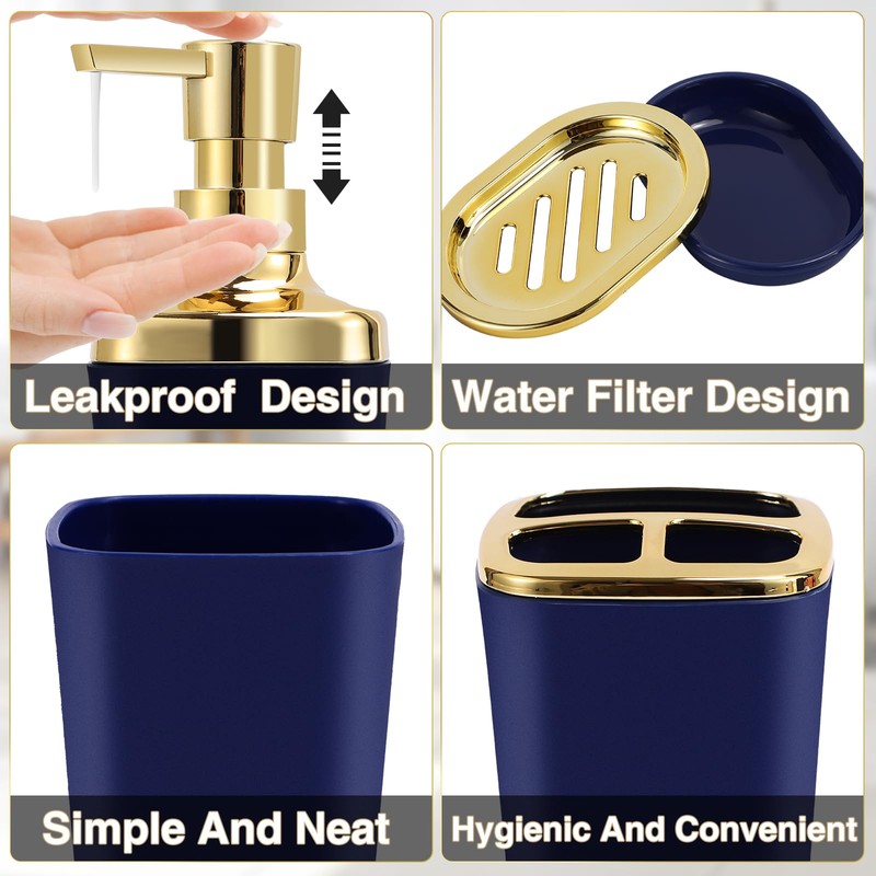 XLHOMO Navy Blue Bathroom Accessories Set 8 Piece Navy Blue