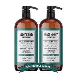 Men's 3-in-1 Wash, Moisturizing Shampoo, Conditioner, and Body Wash for Men, Suitable for All Skin and Hair Types, 32oz - Abbot Kinney Apothecary (Tea Tree) – 2 Pack