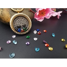 GOKING 18K Gold Plated Familes Are Forever Pendant Birthstones Necklace, Family Tree of Life Floating Locket,30mm Round Stainless Steel Diy Charms Living Memory, Gift for Women