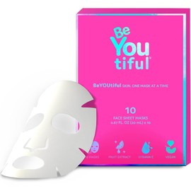 BeYoutiful 10 Face Mask Gift Set for Kids and Teens, 10 Individually Wrapped Hydrating Sheet Masks in a Gift Box, for Sleepovers, Spa Nights, Soothing, Vegan Skincare Hyaluronic Acid & Vitamin C
