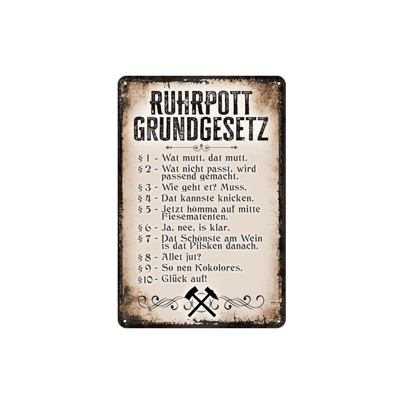 LUCKYLINDE Retro Tin Sign Funny Saying Ruhrpott Basic Law 20