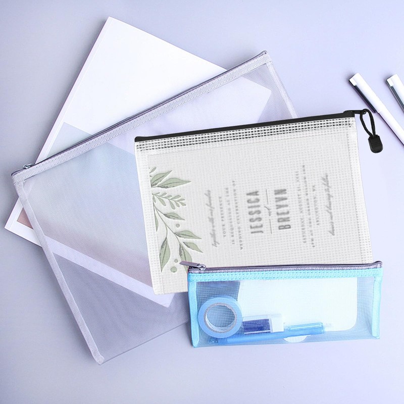 SINJEUN 30 PCS A5 Plastic Wallets, Mesh Zipper Pouch Bag