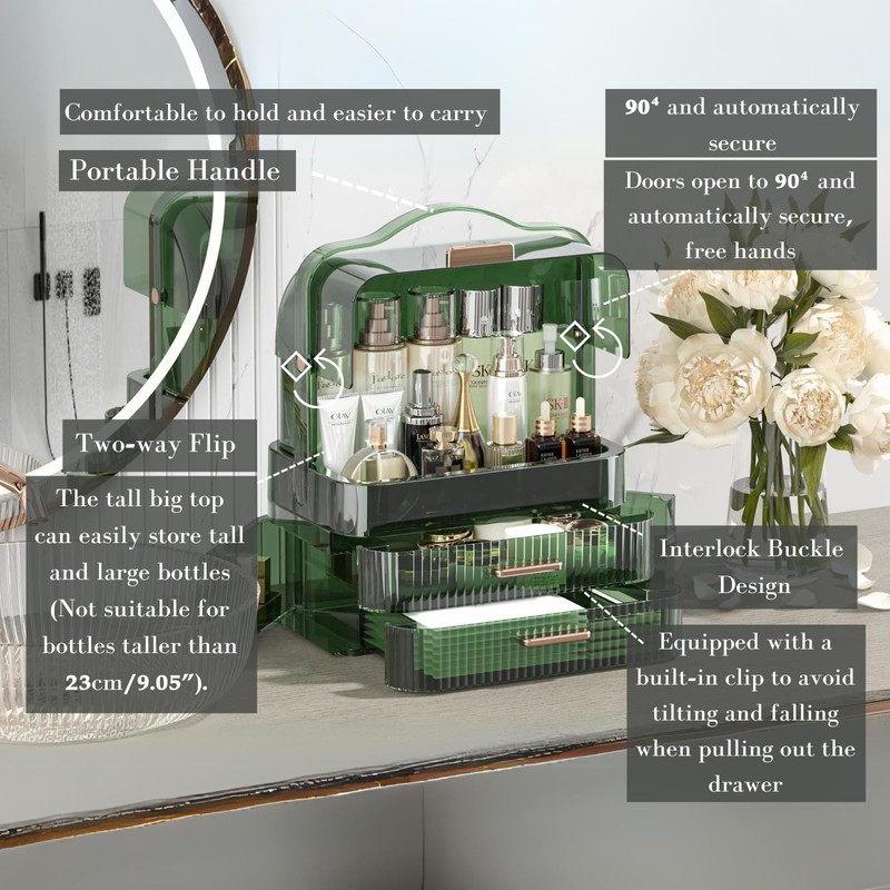 LINFIDITE Cosmetics Storage Box Transparent Lid Large Makeup Organizer Box