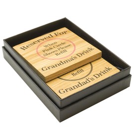 Reserved For Drinks Solid Oak Coaster Set. Gift set, in a box, set of two (Grandma and Grandad)