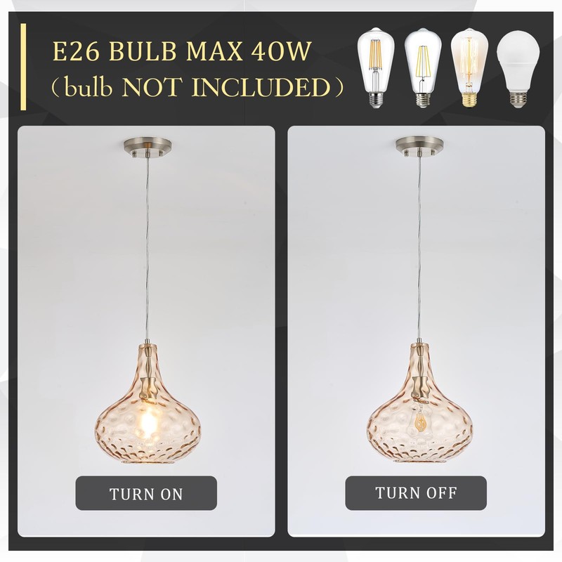 CATINER 11" Amber Hammered Glass Pendant Light, Blown Glass Hanging