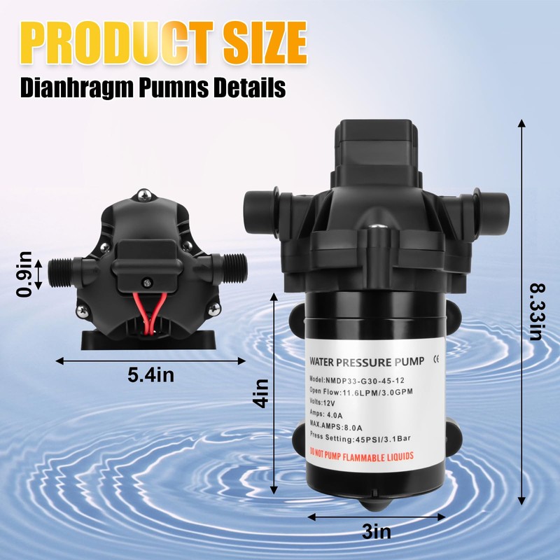 Xeoca RV Water Pump 12 Volt DC 3.0GPM 45PSI,Water Pump