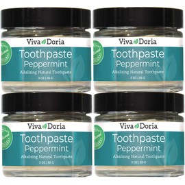 Pack of 4 Viva Doria Fluoride Free Natural Toothpaste - Peppermint (3 oz Glass jar) Refreshes Mouth, Freshens Breath, Keeps Teeth and Gum Healthy