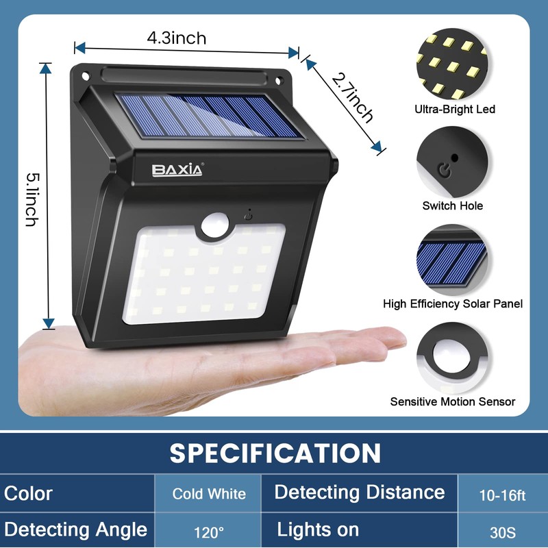 BAXIA TECHNOLOGY Solar Outdoor Lights Wireless Security Motion Sensor Solar
