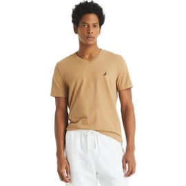 NAUTICA Men's J-Class Logo Heathered V-Neck T Shirt, Camel, XL