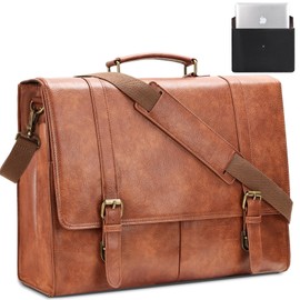 ESTARER Men's Messenger Bag for 15.6 Inch Laptop Water-resistant Leather briefcase with Laptop Sleeve Large Computer Shoulder Bag for Work/Travel/College (2Pcs, Brown)
