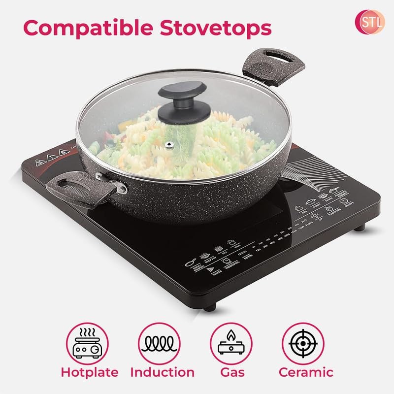 STL Hard Anodized Deep Kadhai with Lid 26cm, 4mm Thick,