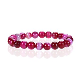 Cherry Tree Collection Semi Precious Gemstone Beaded Stretch Bracelet 8mm Round Beads 7" (Lace Agate - Fuchsia/Pink)