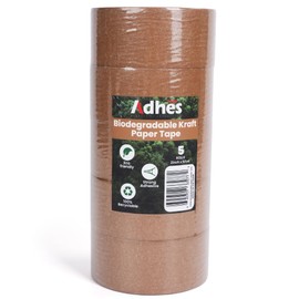 Adhes Biodegradable Kraft Paper Tape 5 Rolls 2 Inch x 50 Yards, Compostable & Plastic-Free Packing Tape, Heavy Duty Adhesive for Shipping and Moving Boxes