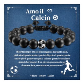 CheersLife Football Bracelet, Gifts for Boys, Son Bracelet, Mens Gift, Birthday, Christmas, Boy, Gift for Son, Grandson, Brothers, Man, Husband, Natural Stone Football BraceletIT, Stainless Steel,