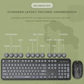 Wireless Keyboard and Mouse Combo, 104 Keys Retro Round Keycaps Typewriter Keyboard with Wireless Mouse, Computer Keyboard and Mouse Set for PC Laptop (Black Board)