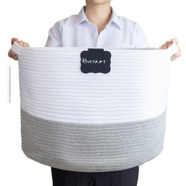 JCUKHA Large Cotton Rope Storage Basket, 18"x14" Decorative Blanket Basket for Living Room, Laundry Basket, Nursery, Baby Toy Storage Bins, Organizers for Bathroom, Round Basket for Pillows Towels