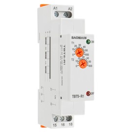 Baomain Asymmetric Cycler Time Relay, 5A 24V-240VAC/DC 1 SPDT, Repeat Cycle Time Relay, On-Delay for Industrial Equipment, Lighting Control, Heating Control TBT5-R1 (1-SPDT)