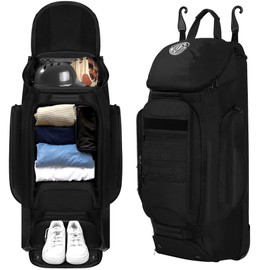 Shopsource Catchers Gear Bag with Wheels, Rolling Baseball & Softball Catchers Bags with 4 Bat Sleeves, Fence-Hooks, Separate Shoe Compartments and Multi-Pockets