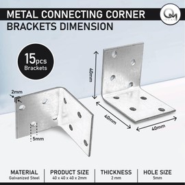 OMIdeas 15 x Angle Brackets (40 x 40 x 40 x 2) Corner Metal Braces Wood Timber Galvanised Steel Sheet Connecting Joining Fixing L Repair Connector