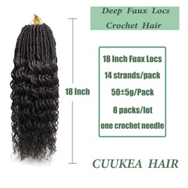 Deep Faux Locs Crochet Hair 18 Inch 8 Packs Goddess Locs Crochet Hair 4# Soft Loc Faux Loc Crochet Braids with Curly Ends Prelooped Deep Wave Croceht Braids for Black Women(Coffee Brown)