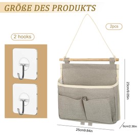 Hanging Storage Bag, Pack of 2 Hanging Organisers, Hanging Bag, Hanging Storage, Hanging Storage Organisers for Home, Office, Bathroom, etc. (Grey 23 x 25 x 6 cm)