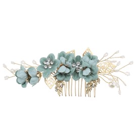 eMagTech Wedding Bridal Hair Comb Flower Side Hair Clips Rhinestone Pearl Flowers Headpiece Hair Tools Hair Accessories for Wedding Bride Bridesmaid Green