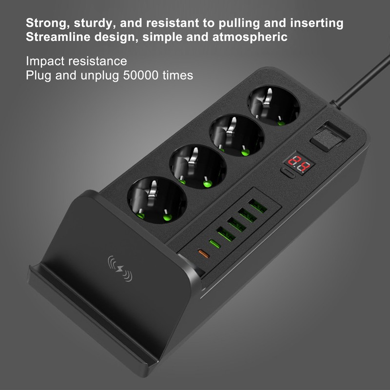 European Power Strip Wireless Charging USB TYPE C 4 Way